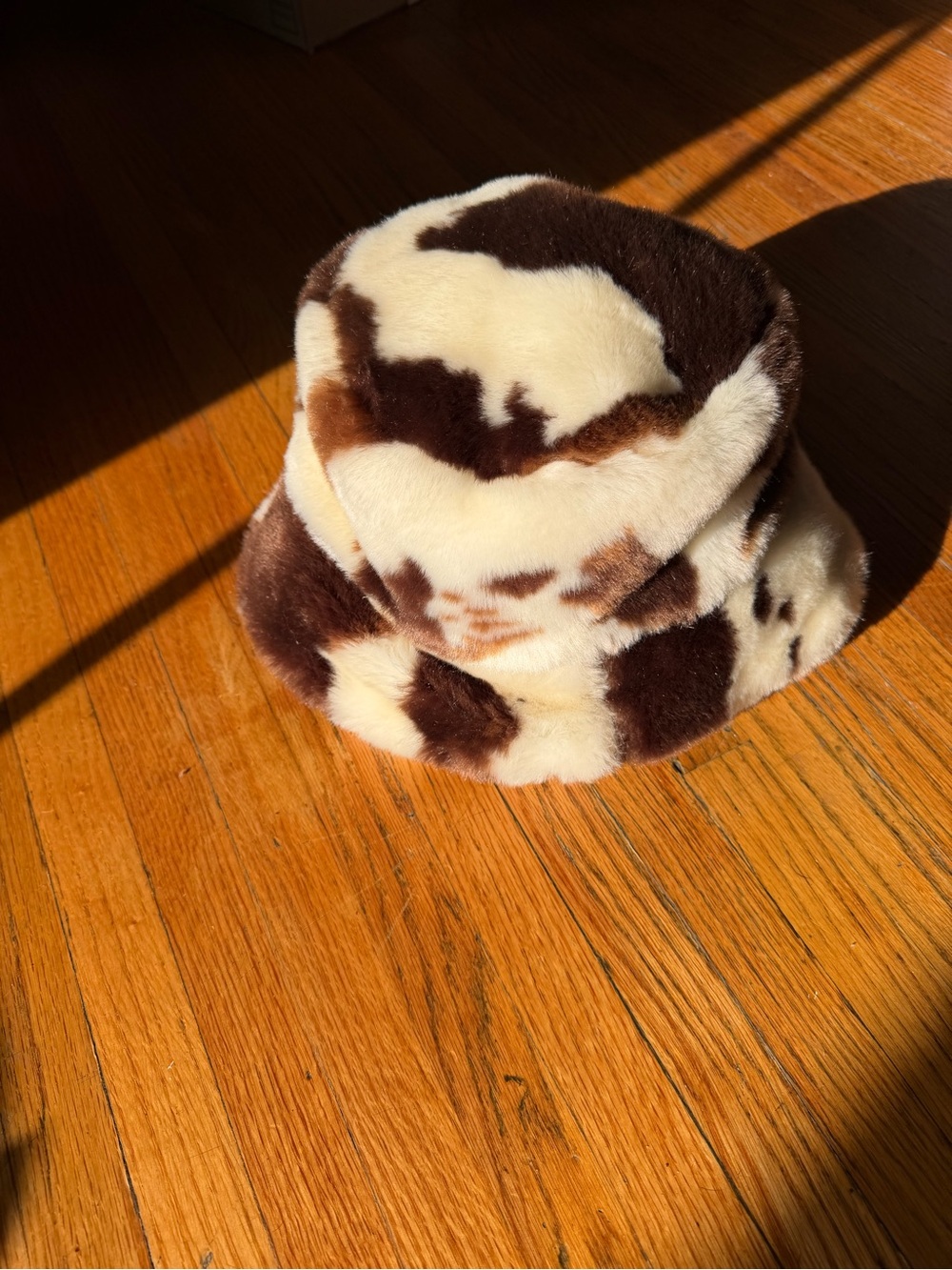 ASOS Faux Fur Cow Print Bucket Hat - Brown & Cream
